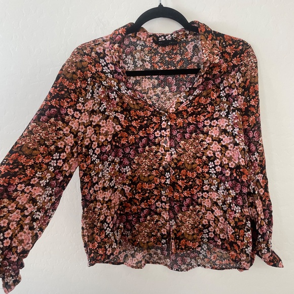 Floral Button Down Coquette Picnic Summer Hipster Hippie Boho Bohemian Blouse - Picture 4 of 7